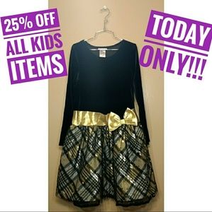 Bonnie Jean Girl's Dress Sz 14 Black Velvet Gold